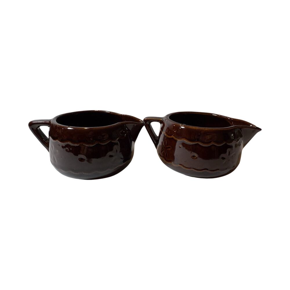 Marcrest Daisy Dot brown stoneware creamers Set of 2
